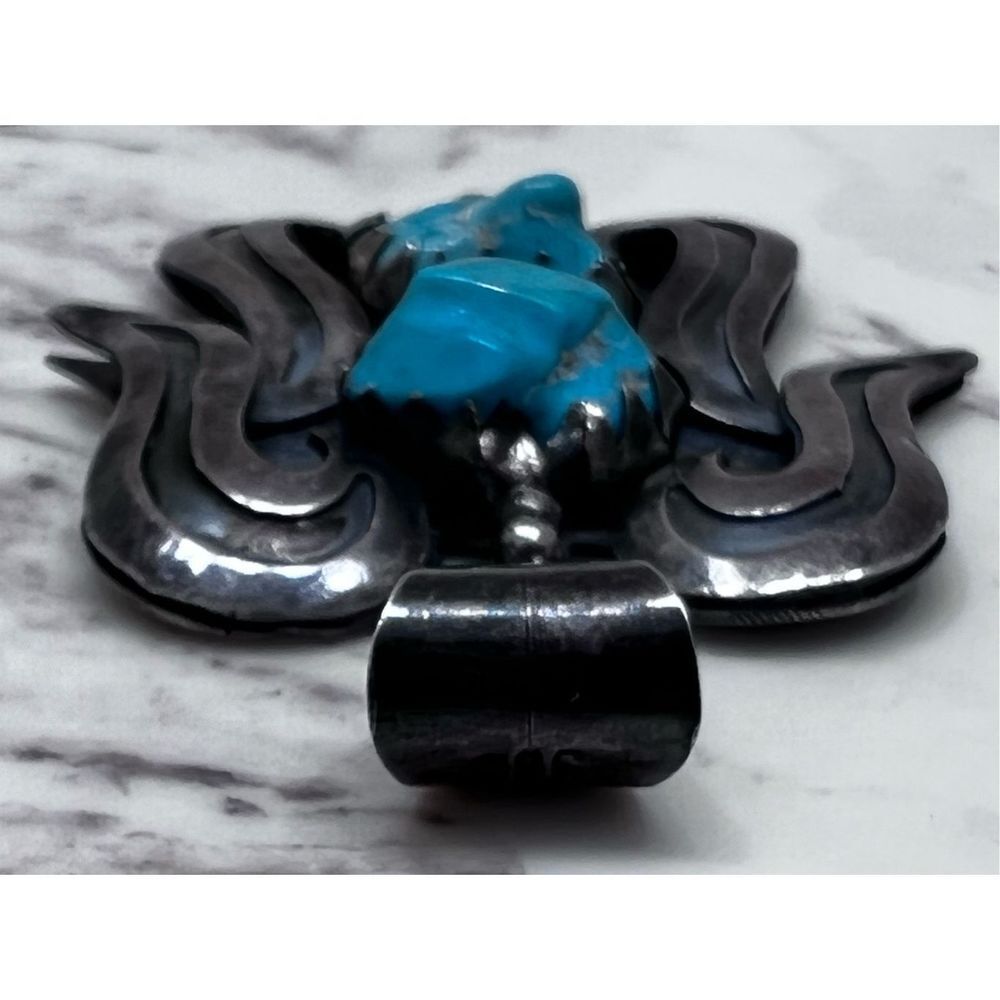 Vintage Southwest 980 Sterling Silver Turquoise Angel Pendant - Picture 3 of 7